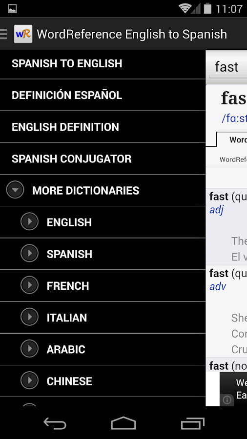 WordReference.com dictionaries - screenshot