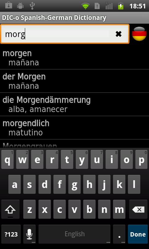 Android application Spanish - German offline dict. screenshort