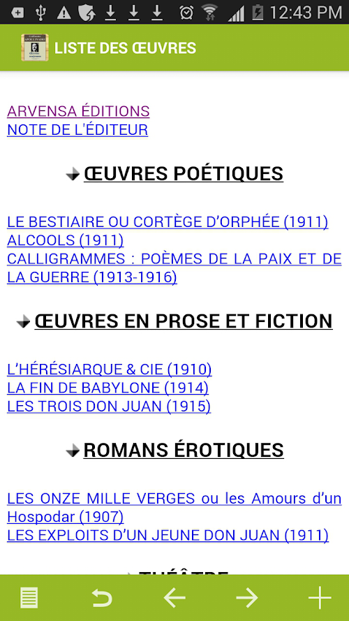 Android application Apollinaire: Oeuvres majeures screenshort