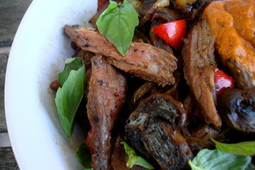 Steak Hash with Red Pepper Avocado Spread