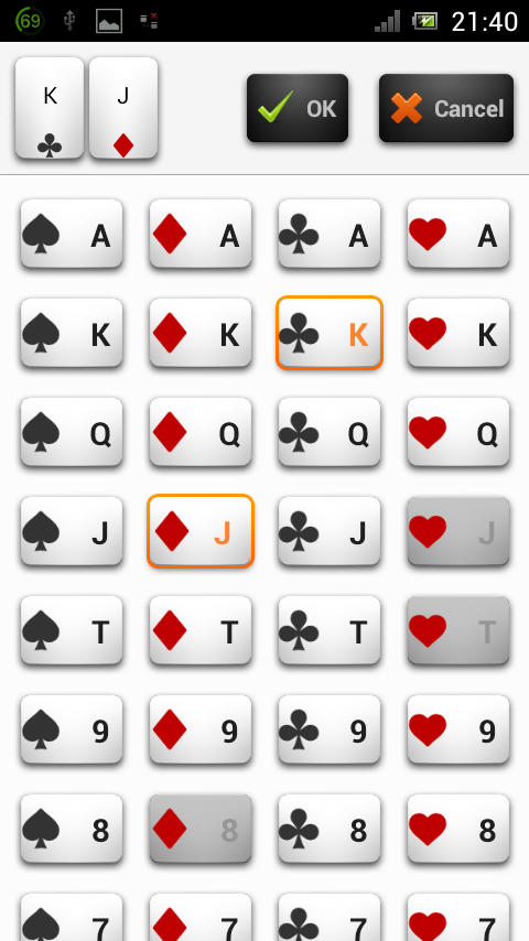 Poker Odds Range Calculator Screen 2