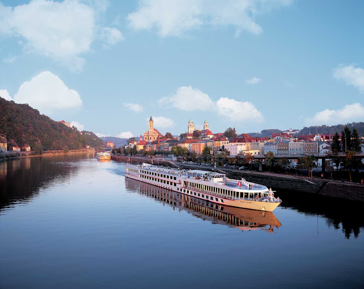 A Viking river ship on a voyage in Europe. One popular itinerary is a 15-day river cruise from Paris through the Seine to historic beaches in Normandy and back.