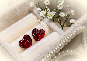 Red hearts on a soft basis by Natalia Flora -  
