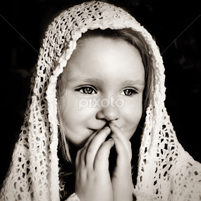 Ready to Pray B & W by Cheryl Korotky - Black & White Portraits & People