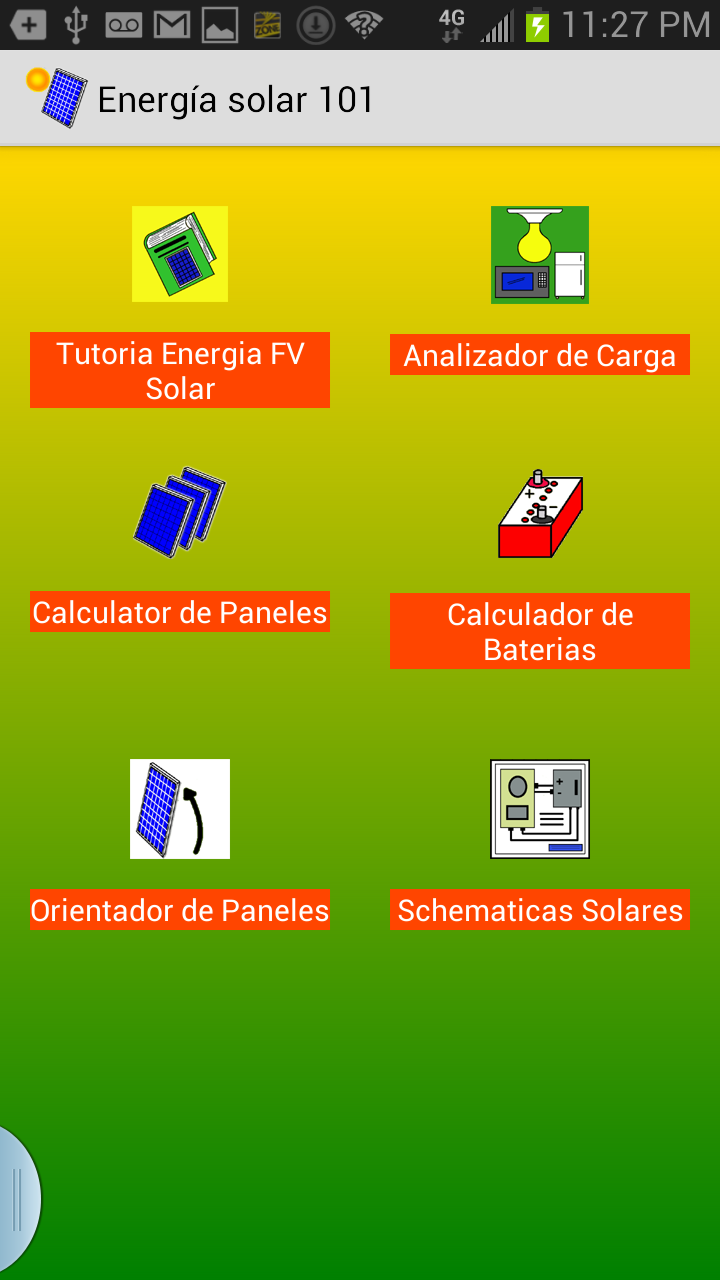 Android application PV Solar Energy 101 screenshort
