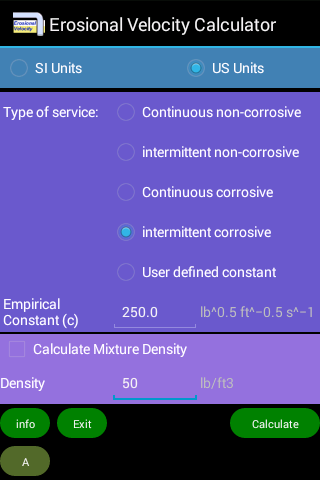 Erosional Velocity Calculator