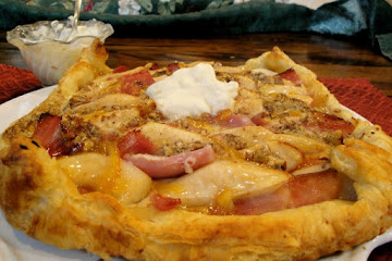 Rutabaga, Pear and Ham Tart with Marmalade Mascarpone Cream