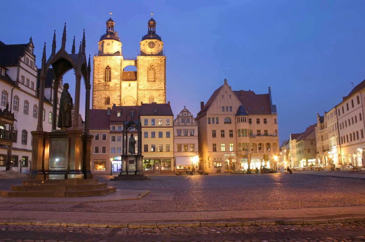 Germany-Lutherstadt-Wittenberg-square - The market square in Lutherstadt Wittenberg, on the Elbe River in Germany, in the evening. 