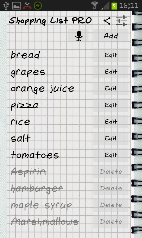 Shopping List Voice Input PRO Screen 1