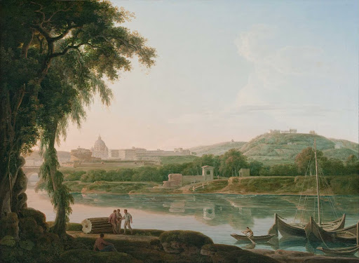 A distant view of Rome across the Tiber