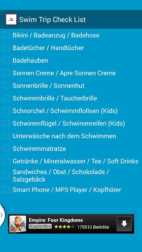 Check Liste Schwimm Ausflug