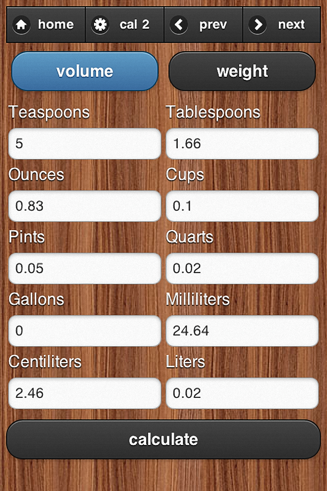 Cooking Converter Screen 2
