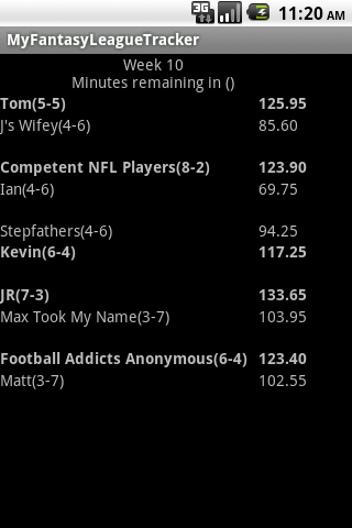 MyFantasyLeague.com Tracker Screen 3