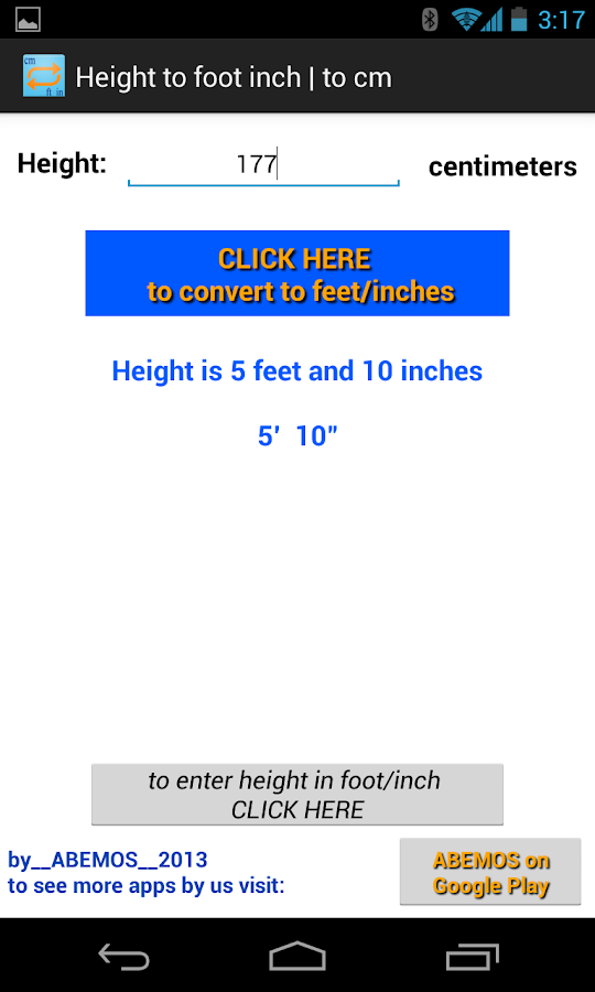 Height Converter feet-inch cm - screenshot