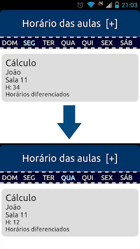 Horário das aulas