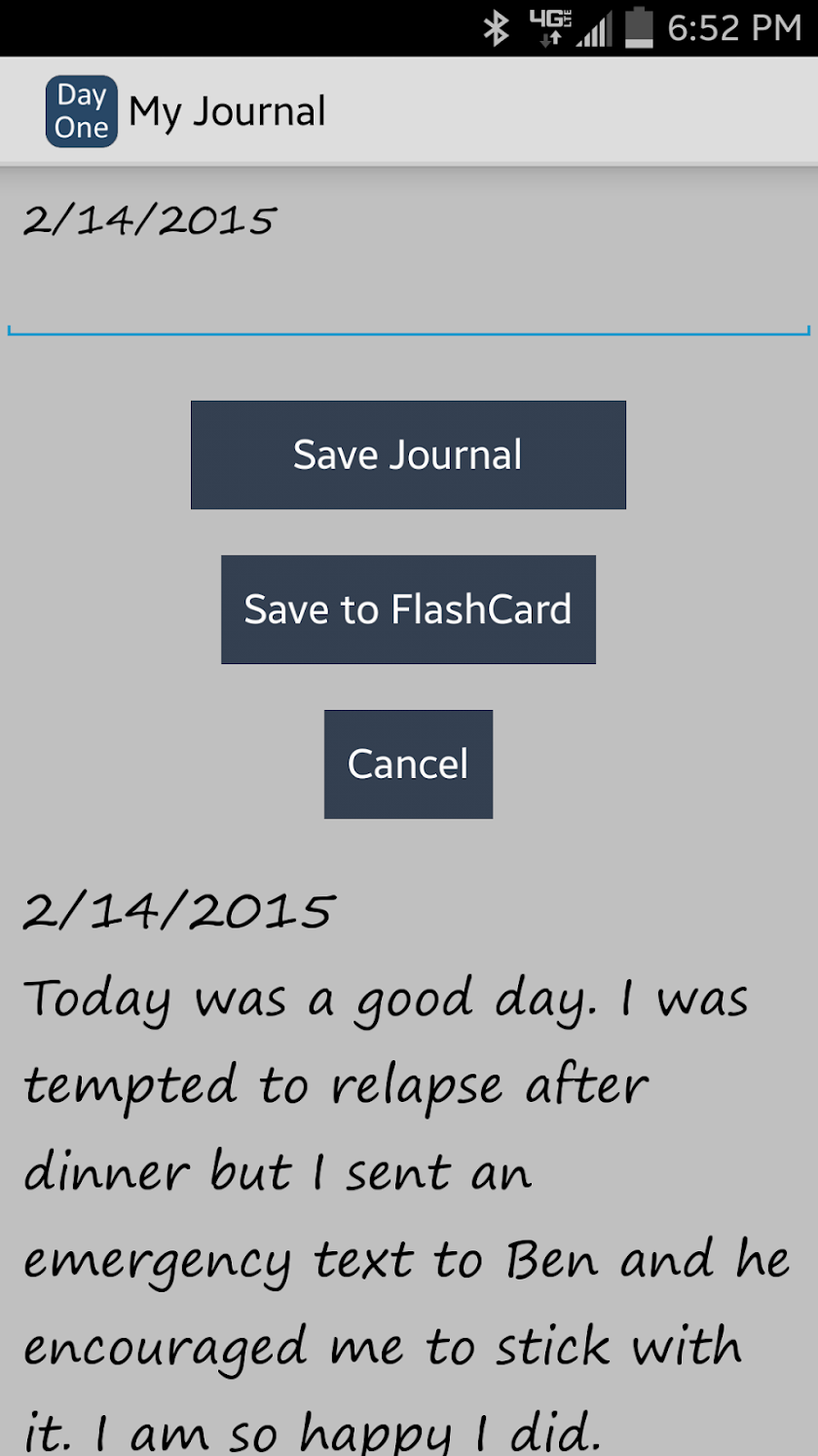 Day One: Addiction Tracker Screen 3