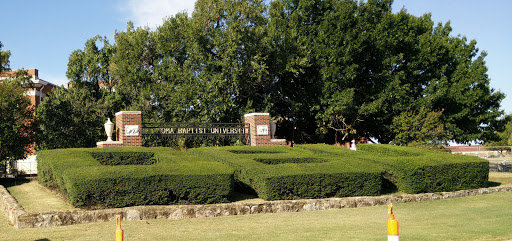 Oklahoma Baptist University Sign And Hedge