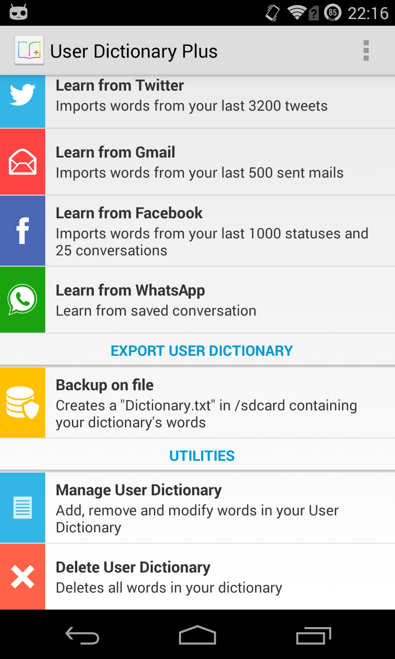 User Dictionary Plus Screen 3