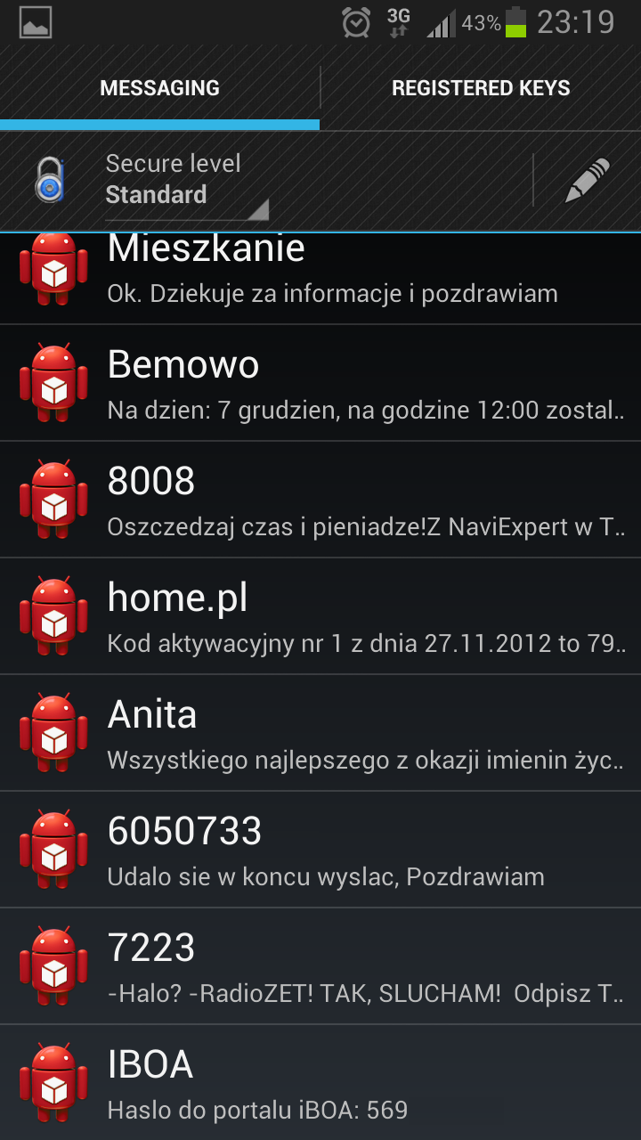 jEncrypt SMS Encryption Screen 2