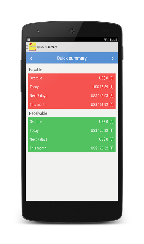 Android application myBills with sync screenshort