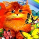 Cat Among Colorful Butterflies
