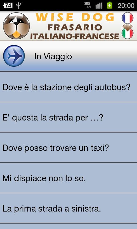 Italian-French phrasebook Screen 2