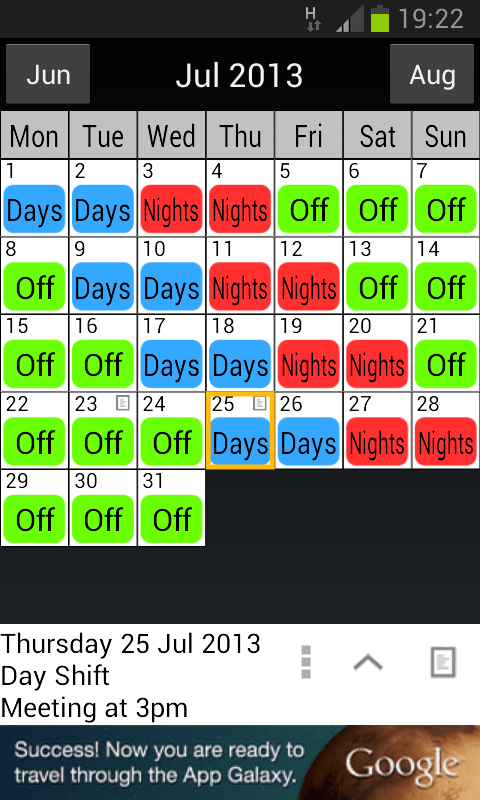 Android application Shift Work Calendar screenshort
