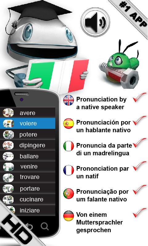 Android application Italian Verbs HD LearnBots screenshort