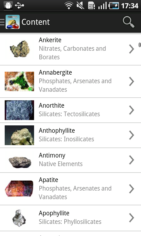Android application Minerals &amp; Gemstones screenshort