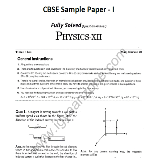 CBSE SAMPLE PAPERS-PHYSICS