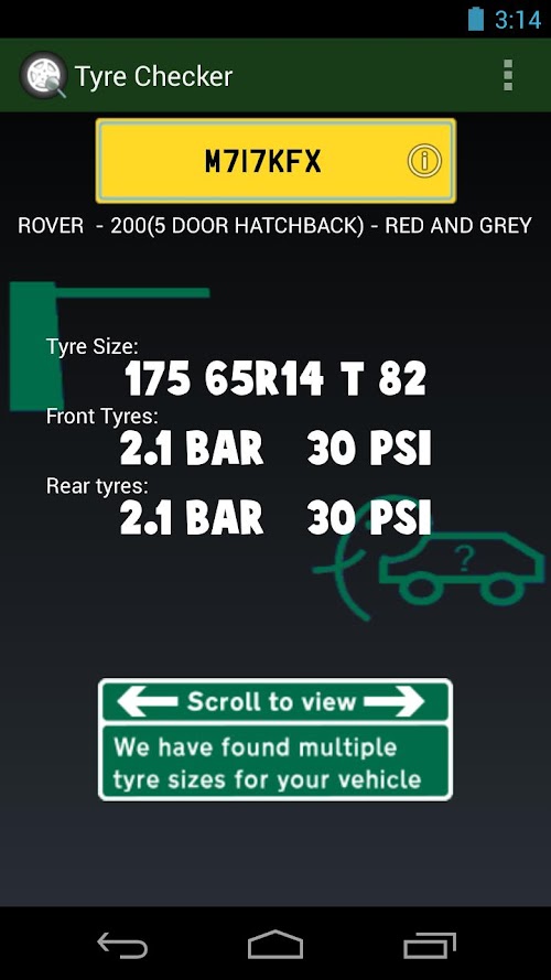 Android application Tyre Pressure Checker screenshort