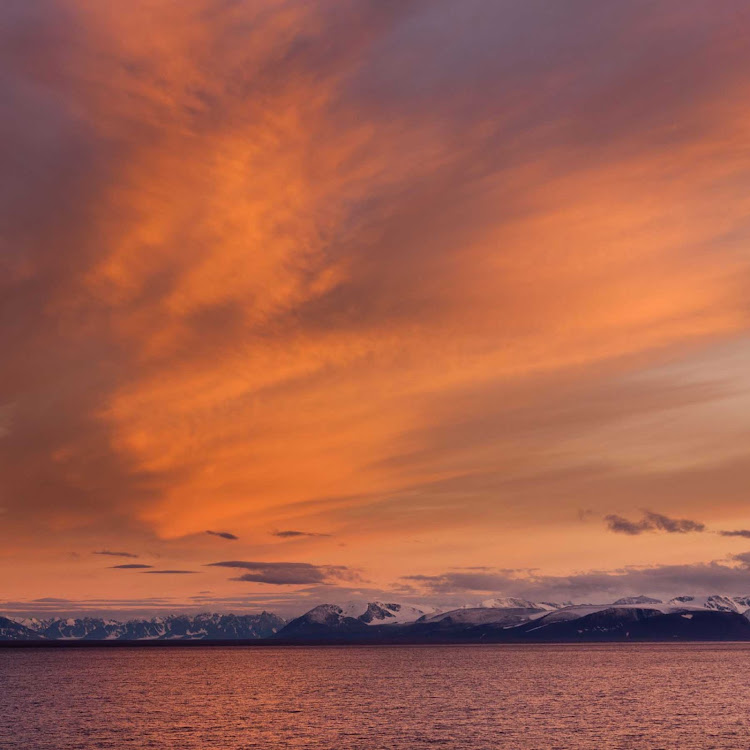 You'll catch some spectacular sunsets from the deck of the Hurtigruten cruise ship Fram during your sailing to Norway's Svalbard. 