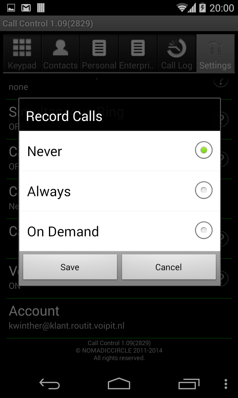 Call Control for BroadWorks Screen 2