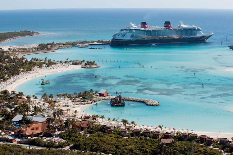 Disney Dream at Castaway Cay (pronounced key), Disney's private island in the Bahamas. Enjoy tropical leisure activities, such as snorkeling, parasailing, boating, swimming or just flopping on the golden sands with a beach chair.