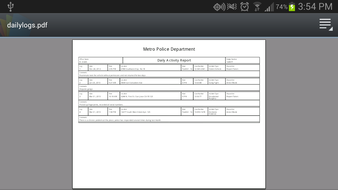 Police Daily Activity Report Template