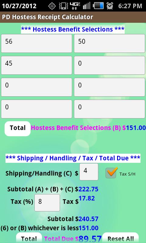 PD Hostess Receipt Calculator Screen 2