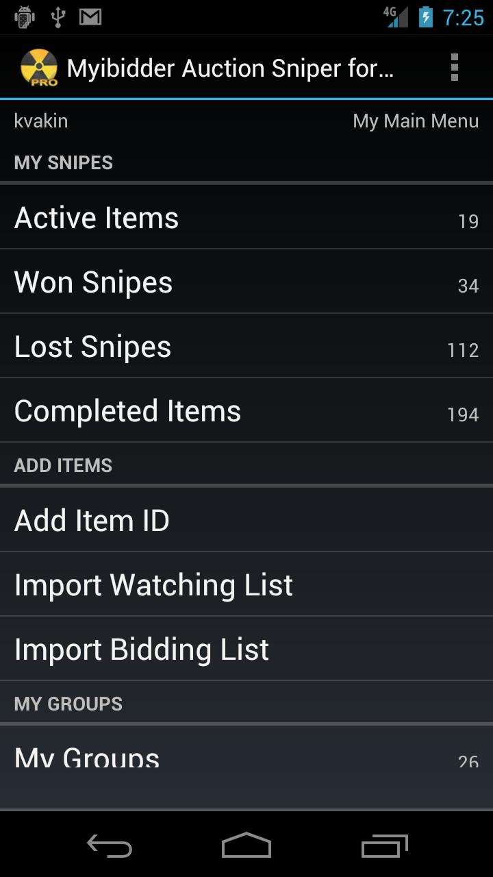 Android application Myibidder Sniper for eBay Pro screenshort