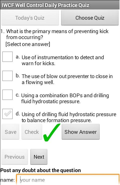 IWCF Well Control Quiz Screen 2