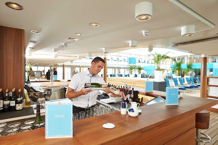 Have a glass of chilled wine and feel refreshed by the Pool Bar on deck 9 of Europa 2.