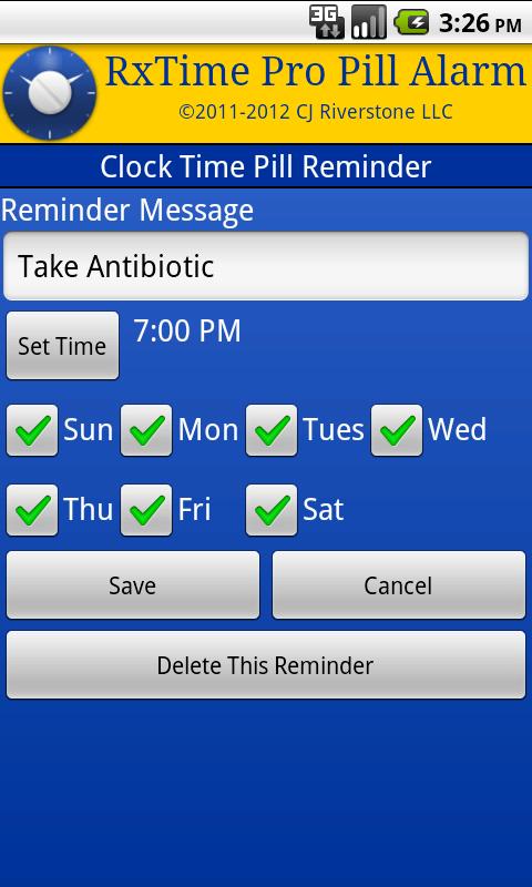 RxTime Pro Pill Reminder Screen 2