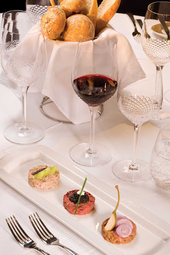 A tartare appetizer served in the Prime 7 restaurant aboard Seven Seas Voyager.
