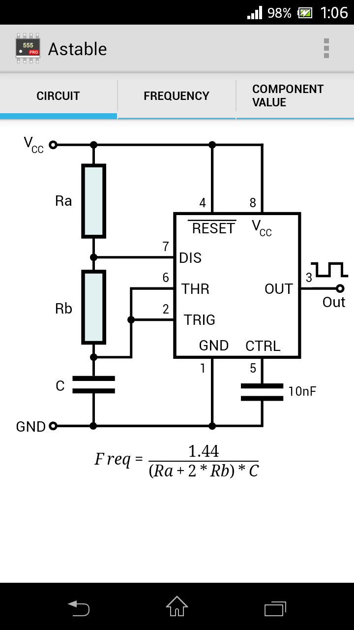 Timer IC 555 Calculator Pro Screen 2