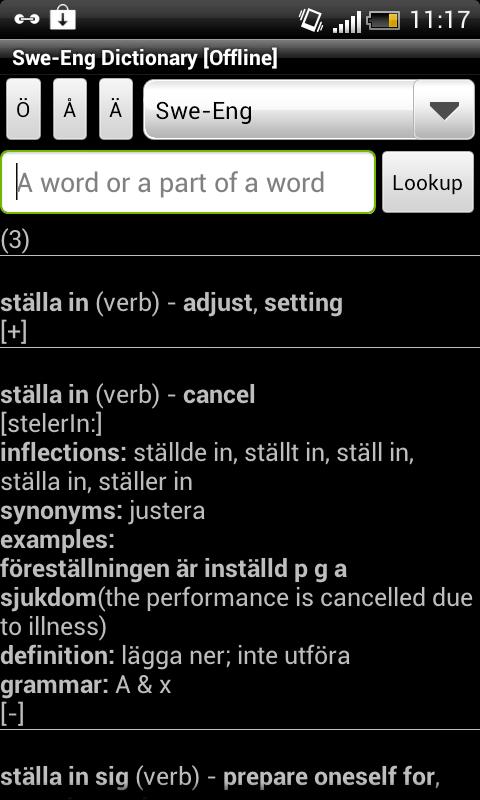 Swedish-English Dict. (Donate) Screen 3