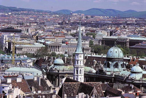 View from St. Stephen’s Cathedral of Western Vienna, Austria.