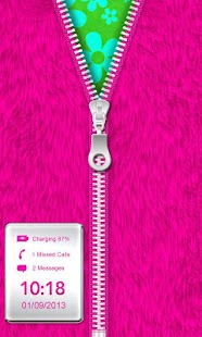 ★Pink Fur Zipper Lock Screen★