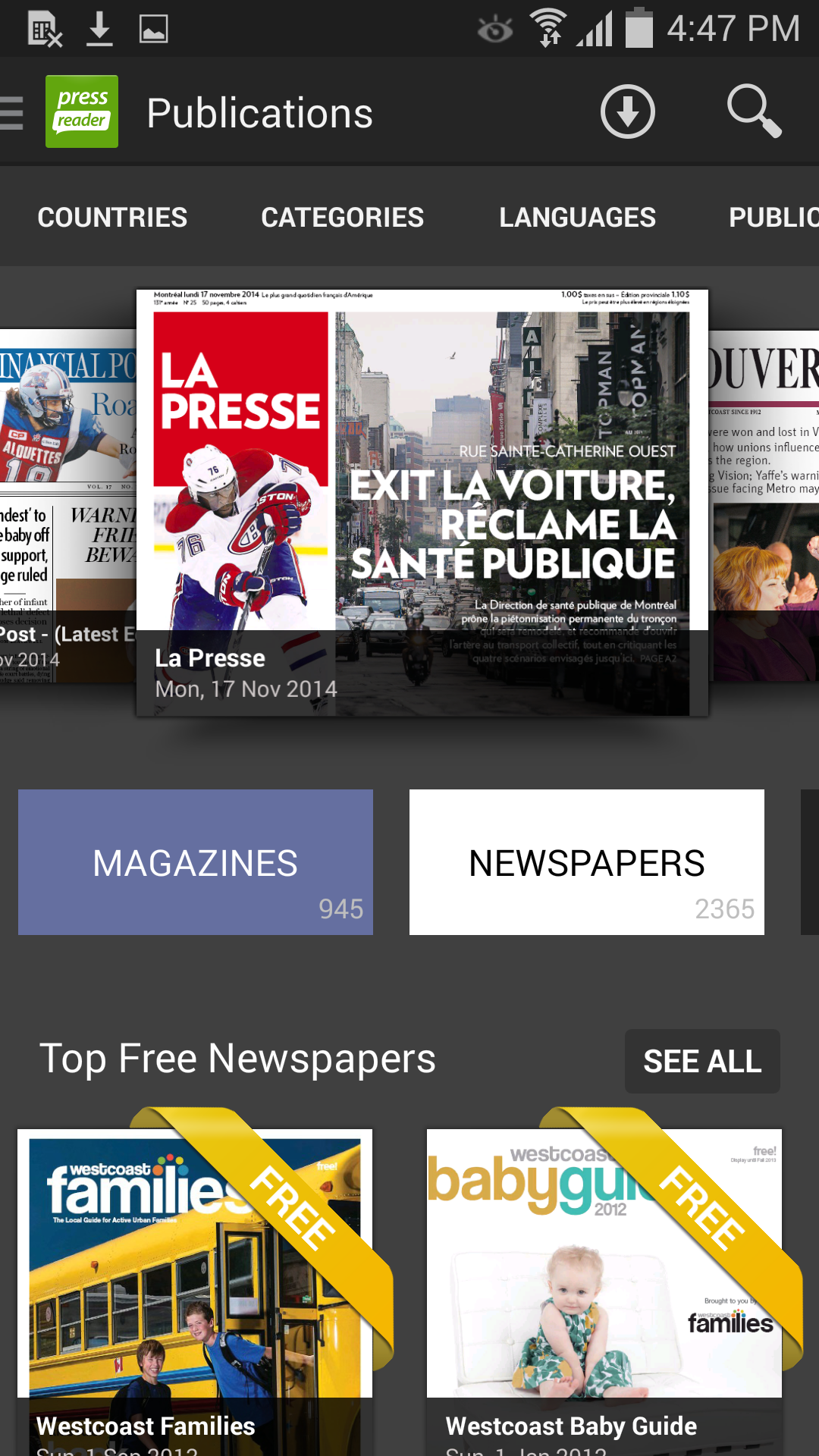 Android application PressReader: News & Magazines screenshort