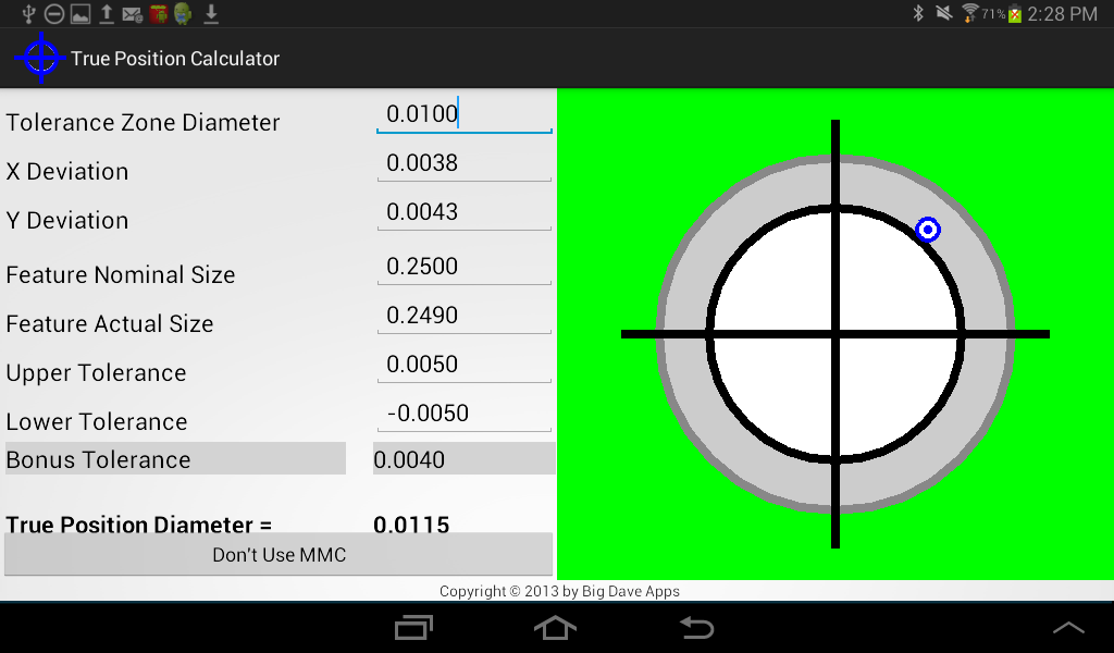 Кнопка AFP Calc на андроид. True position