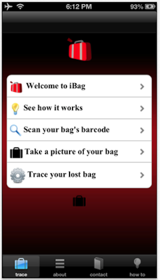 iBag Luggage Tracing App Screen 1