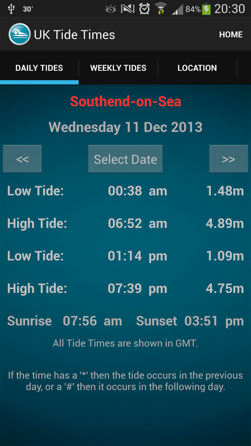 UK Tide Times Screen 1