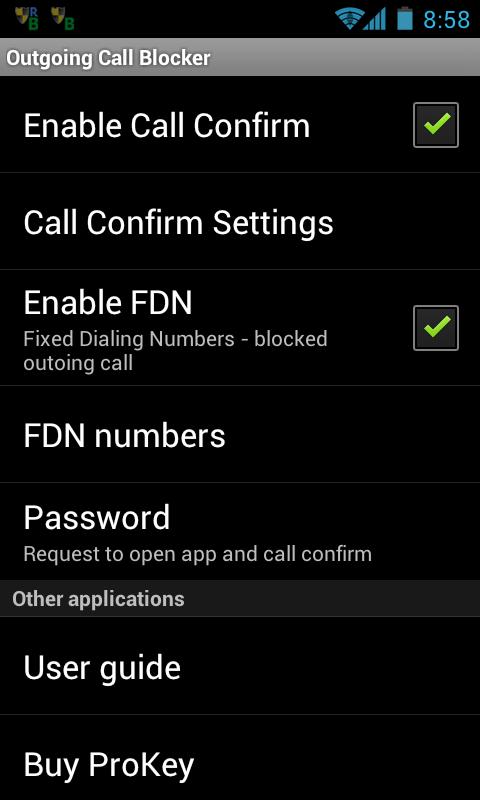 Android application Outgoing Call Blocker ProKey screenshort